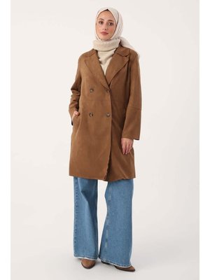 Sütlü Kahve Süet Kruvaze Blazer Ceket