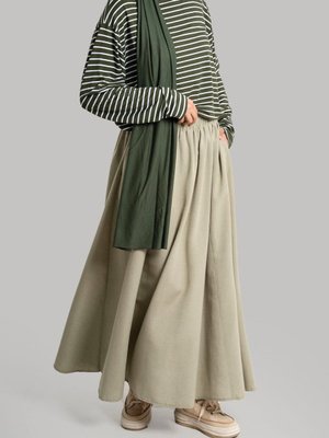 Keten Kloş Etek Haki