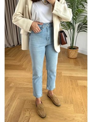 Açık Mavi Mom Kot Pantolon