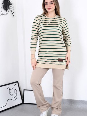 İki İplikli Tesettür Tunik Çizgili Sweatshirt İki İplikli Tesettür Tunik Çizgili Sweatshirt
