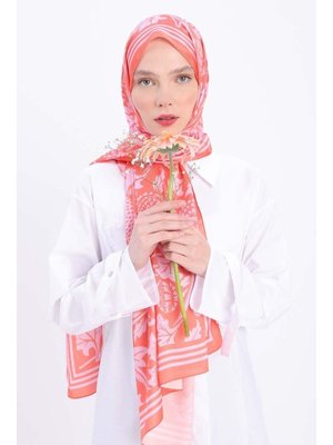 Desenli Twill Şal Turuncu Pembe