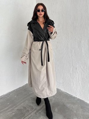 Siyah Çift Renkli Kuşaklı Ve Astarlı Suni Deri Trençkot Siyah Çift Renkli Kuşaklı Ve Astarlı Suni Deri Trençkot