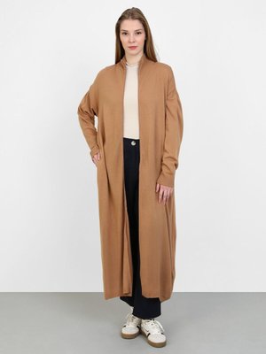 Kuşak Detaylı Boydan Fermuarlı Triko Hırka Camel Kuşak Detaylı Boydan Fermuarlı Triko Hırka Camel