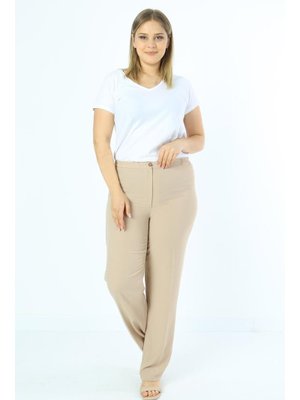 Vizon Arıkan Büyük Beden Krep Kumaş Klasik Dar Paça Pantolon