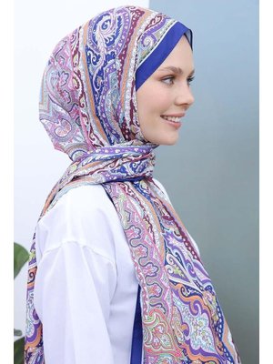 Desenli Pamuk Viskon Şal Mor Bej