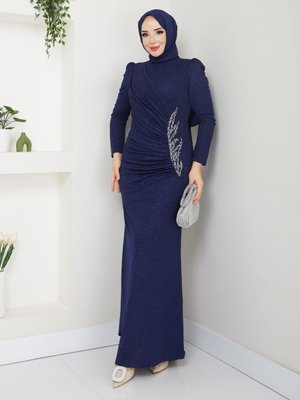 Lacivert Alya Tesettür Abiye Elbise