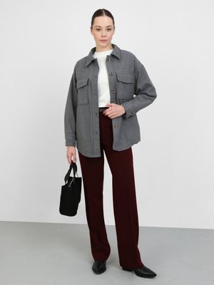 Açık Gri Oversize Cep Detaylı Kaşe Ceket