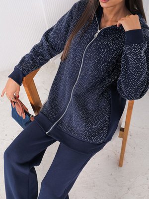 Lacivert Taşlı Üç İplik Takım