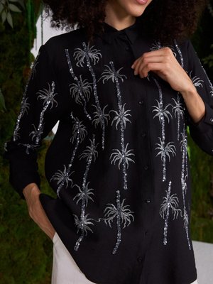 Gömlek Ön Ve Kollar Pulpalet Nakış İşlemeli Ovursize Kalıp