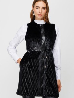 Gümüş Detaylı Kürk Yelek Siyah