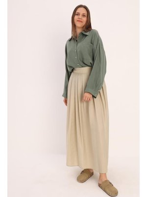 Pileli Kloş Etek Mint