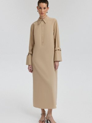 Geniş Manşetli Poplin Elbise