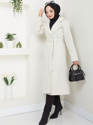 Kaşe Uzun Kaban / Krem