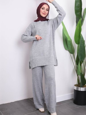 Gri Pantolonlu Triko Tunik Takım