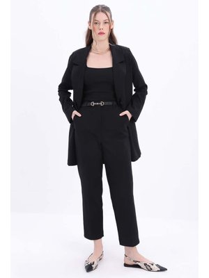 Siyah Pamuklu Rahat Kalıp Kumaş Pantolon