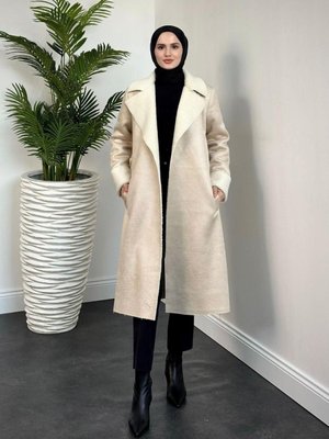 Rima İçi Yünlü Kaşe Kaban Krem Rima İçi Yünlü Kaşe Kaban Krem