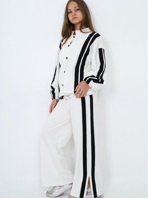 Kız Çocuk Pamuk Çıt Kapamalı Çizgili Uzun Kol Eşofman Takım