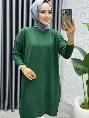 Zümrüt Yeşil Bisiklet Yaka Ince Merserize Salaş Triko Tunik Zümrüt Yeşil Bisiklet Yaka Ince Merserize Salaş Triko Tunik