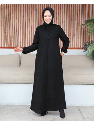 Kışlık Ferace Beden Şönil Kumaş Siyah