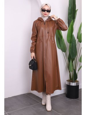 Taba Kapüşonlu Cepli Deri Kap Taba Kapüşonlu Cepli Deri Kap