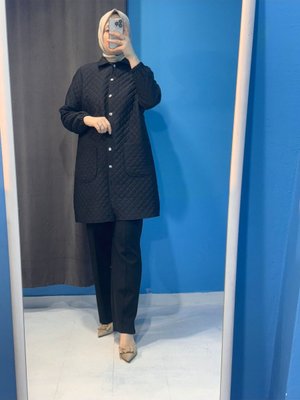 Yeni Sezon Kışlık Gömlek Yaka Kare Desen Kapitone Mont Kadın Tesettür