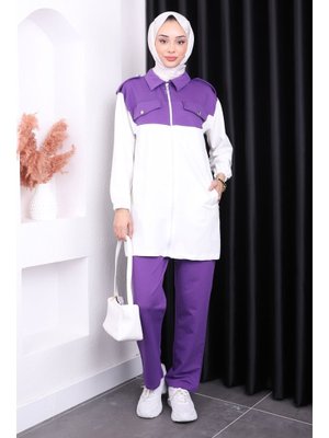 Mor Fermuarlı Pantolonlu İki İplik Takım