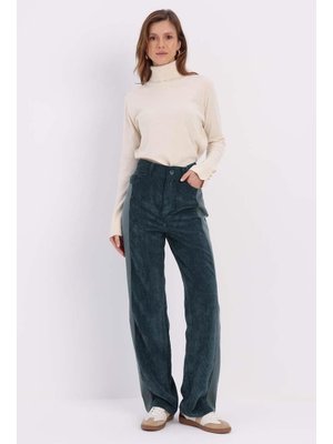 Petrol Kumaş Mixli Pantolon