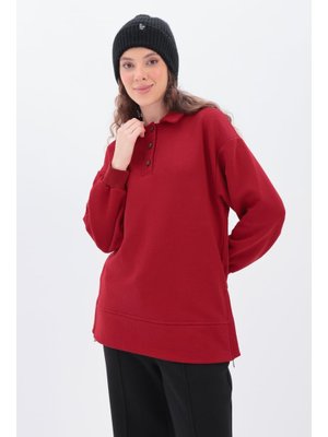 Kırmızı Yanları Fermuarlı Yakalı Sweat Tunik Kırmızı Yanları Fermuarlı Yakalı Sweat Tunik