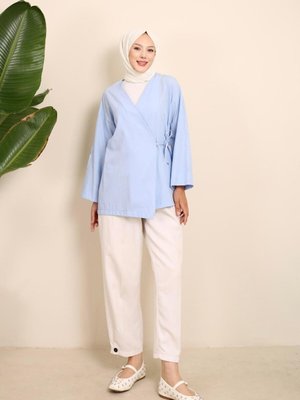 Bebe Mavi Yandan Bağlamalı Kimono Tunik
