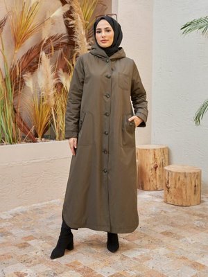 Kürklü Kapüşonlu Trençkot Haki