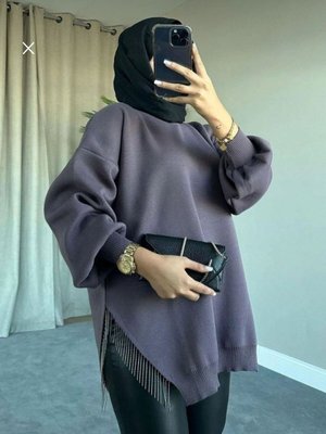 Testtür Giyim Bisiklet Yaka Yırtmaç Taşlı Balon Kollu Oversize Triko Tunik Testtür Giyim Bisiklet Yaka Yırtmaç Taşlı Balon Kollu Oversize Triko Tunik