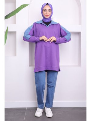 Mor Kot Detaylı Tunik Pantolonlu İkili Takım