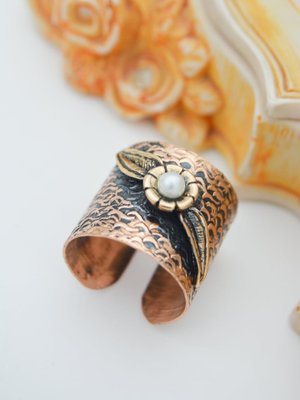 Yaprak Fi̇gürlü Yüzük Bakır Rengi