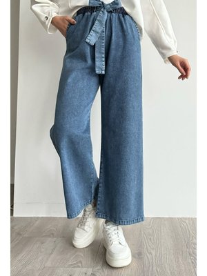 Kendinden Kemerli Mavi Kot Pantolon