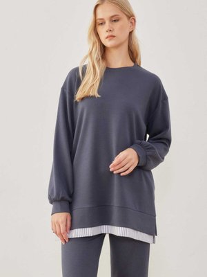 Çizgili Garnili Bol Paça Takım Füme