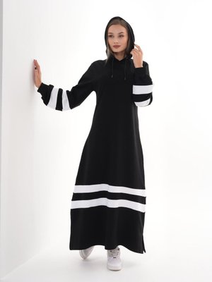 Beyaz İkiiplik Şeritli Balon Kol Spor Elbise Beyaz İkiiplik Şeritli Balon Kol Spor Elbise