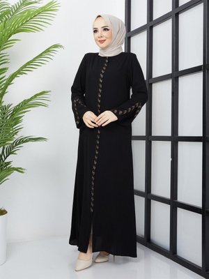 Kolu Lazer Kesimli Taşlı Medine İpeği Yazlık Ferace