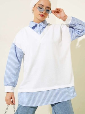 Mavi Çizgili Gömlek Garnili Tunik Mavi Çizgili Gömlek Garnili Tunik