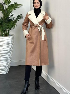 Rima İçi Yünlü Kaşe Kaban Taba Rima İçi Yünlü Kaşe Kaban Taba