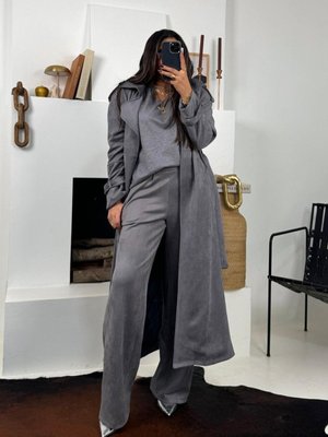 Gri Güderi Trençkot Model Kaban