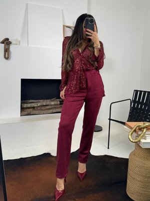 Bordo Güderi Slim Fit Pantolon