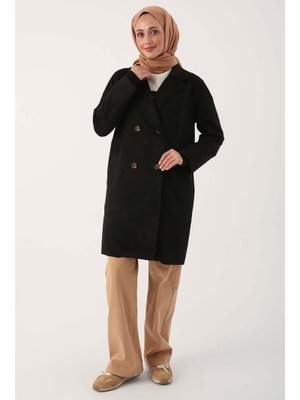 Siyah Süet Kruvaze Blazer Ceket