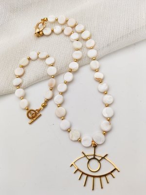 Beyaz Sedef Taşlı Şifa Kolye & Bileklik Set