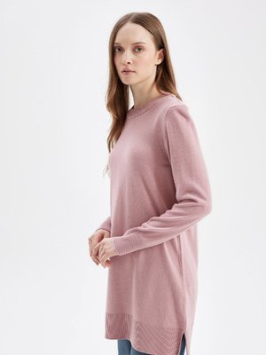 Regular Fit Bisiklet Yaka Yırtmaçlı Basic Düz Kazak Tunik H3431az24au