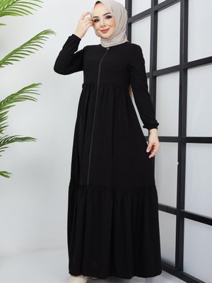Büzgü Detaylı siyah Ferace