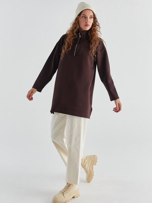 Fermuarlı Scuba Tunik Kahverengi Fermuarlı Scuba Tunik Kahverengi