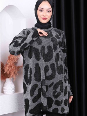 Siyah Desenli Simli Triko Tunik Siyah Desenli Simli Triko Tunik