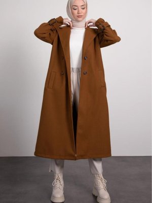 Manşet Metal Tokalı Kaşe Kaban Taba