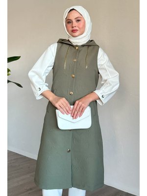 Haki Jakar Kapitone Zincir Detaylı Yelek Haki Jakar Kapitone Zincir Detaylı Yelek