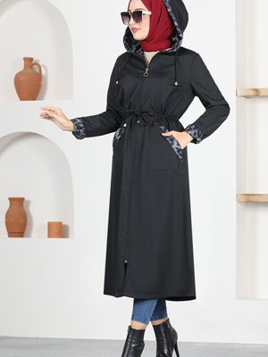 Giyim Abiye Moda Leopar Desenli Kapüşonlu Bondit Kap